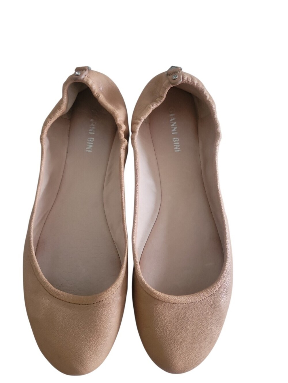 Gianni Bini Blush Beige Slip-On Leather Upper Metallic Detail Ballet Flats 8M